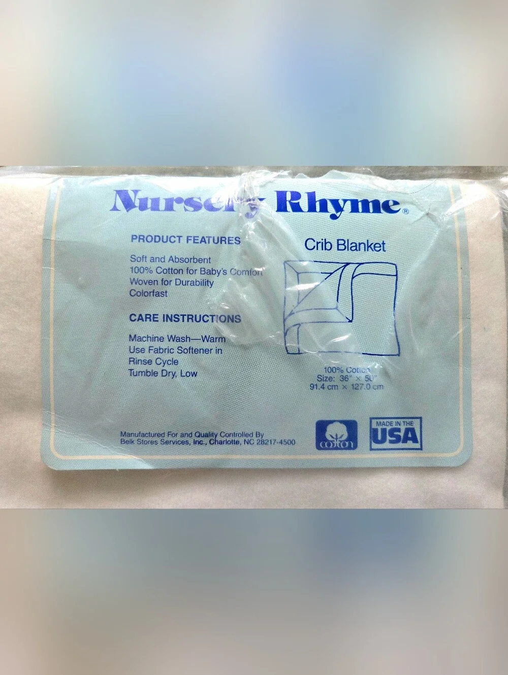 Vintage Crib Blanket Cotton Satin Trim Nursery Rhyme 36 X 50